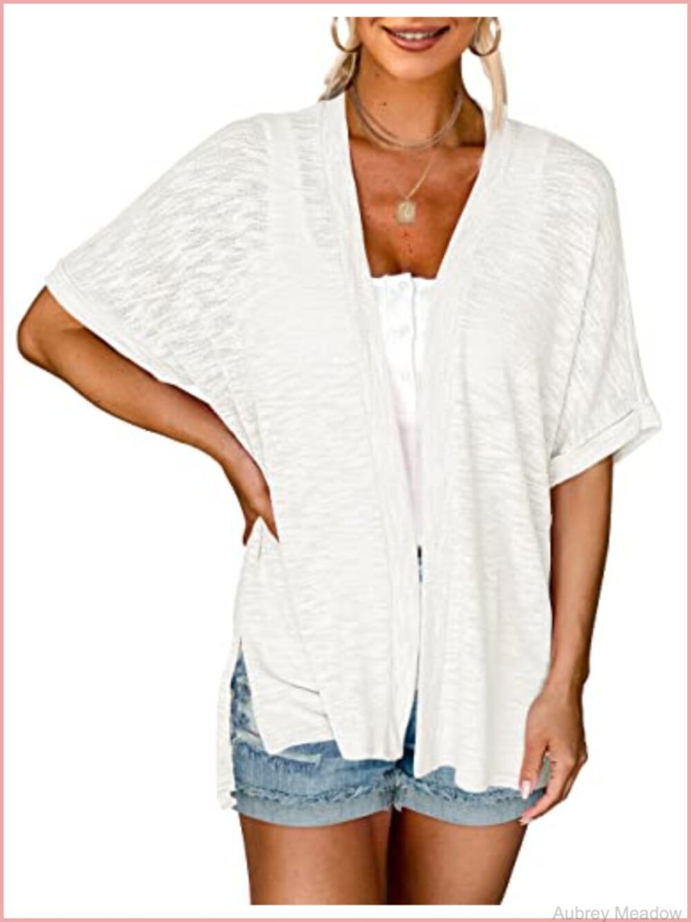 Womens Lightweight Short Sleeve Kimono Cardigan Loose Fit Summer Beach Coverup